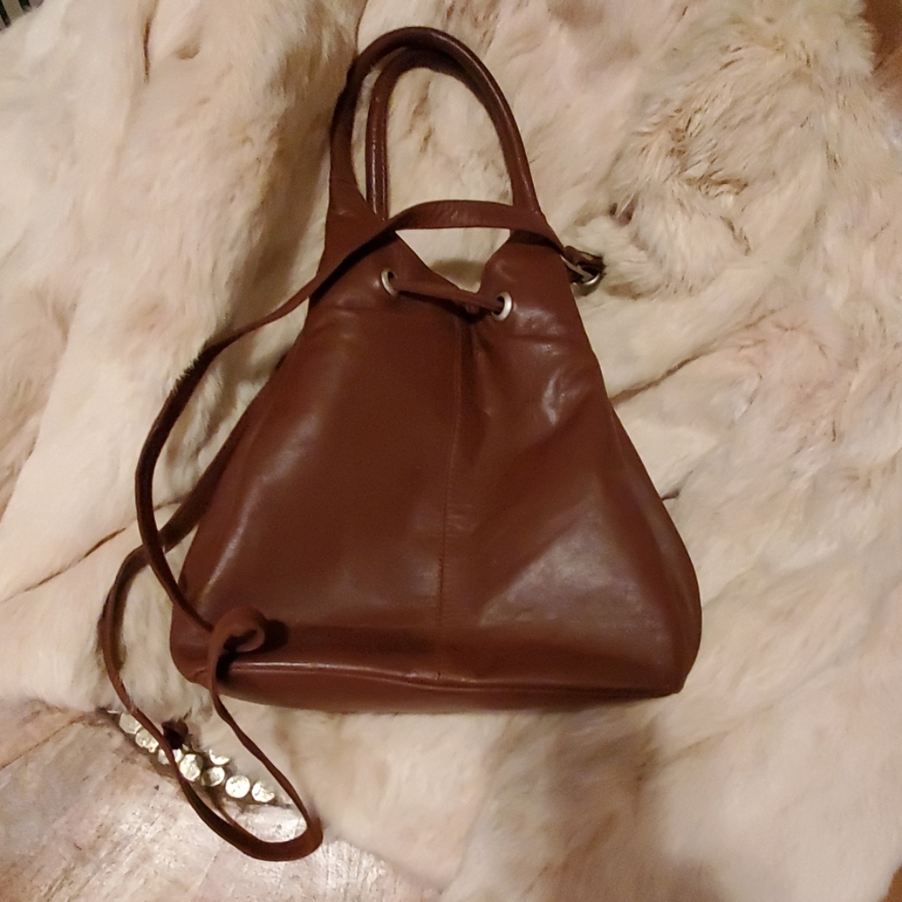Crossing Pointe Brown Leather Drawstring Bag - image 4